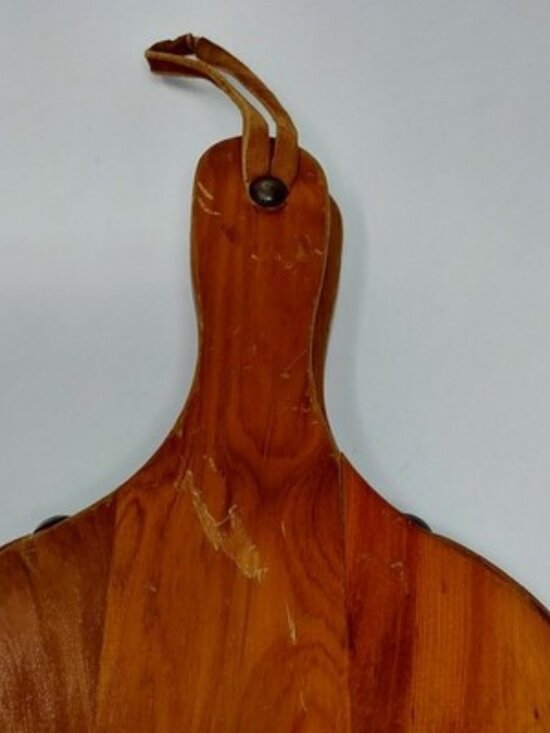 ​Vintage Hand Carved Wood Fireplace Bellows Floral Relief Leather Brass Nozzle main image 7